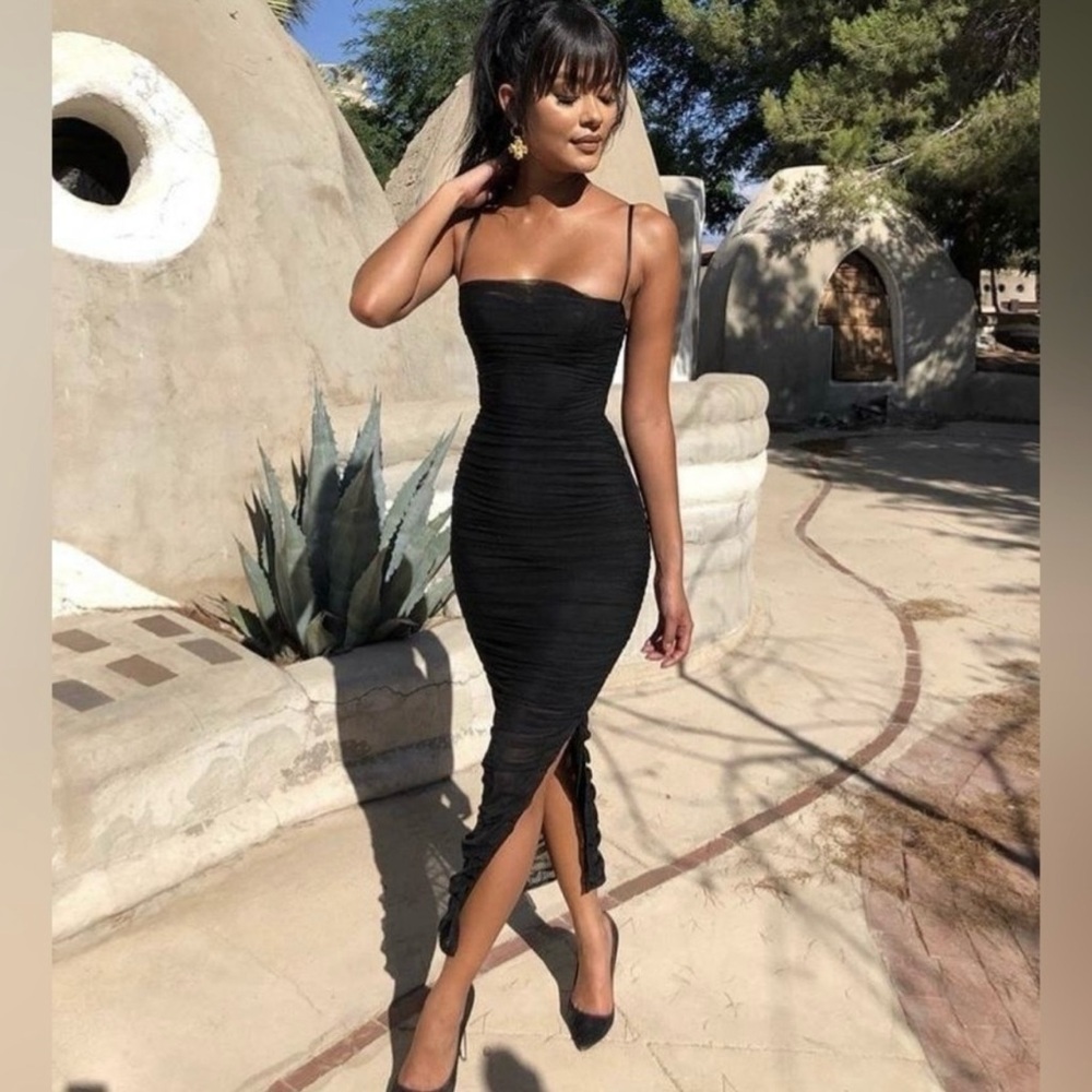 House of CB Black Strapless Bodycon Midi Dress